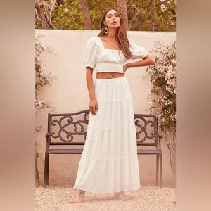 Lulus Sweeten The‎ Moment White Tiered Two-Piece Top & Maxi Skirt Set Size XL